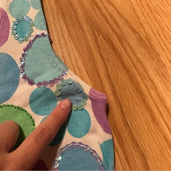 Vtg Women’s Large Sleeveless Tank Pastel Circles With Sequins Silk Nylon Blend - Picture 5 of 8